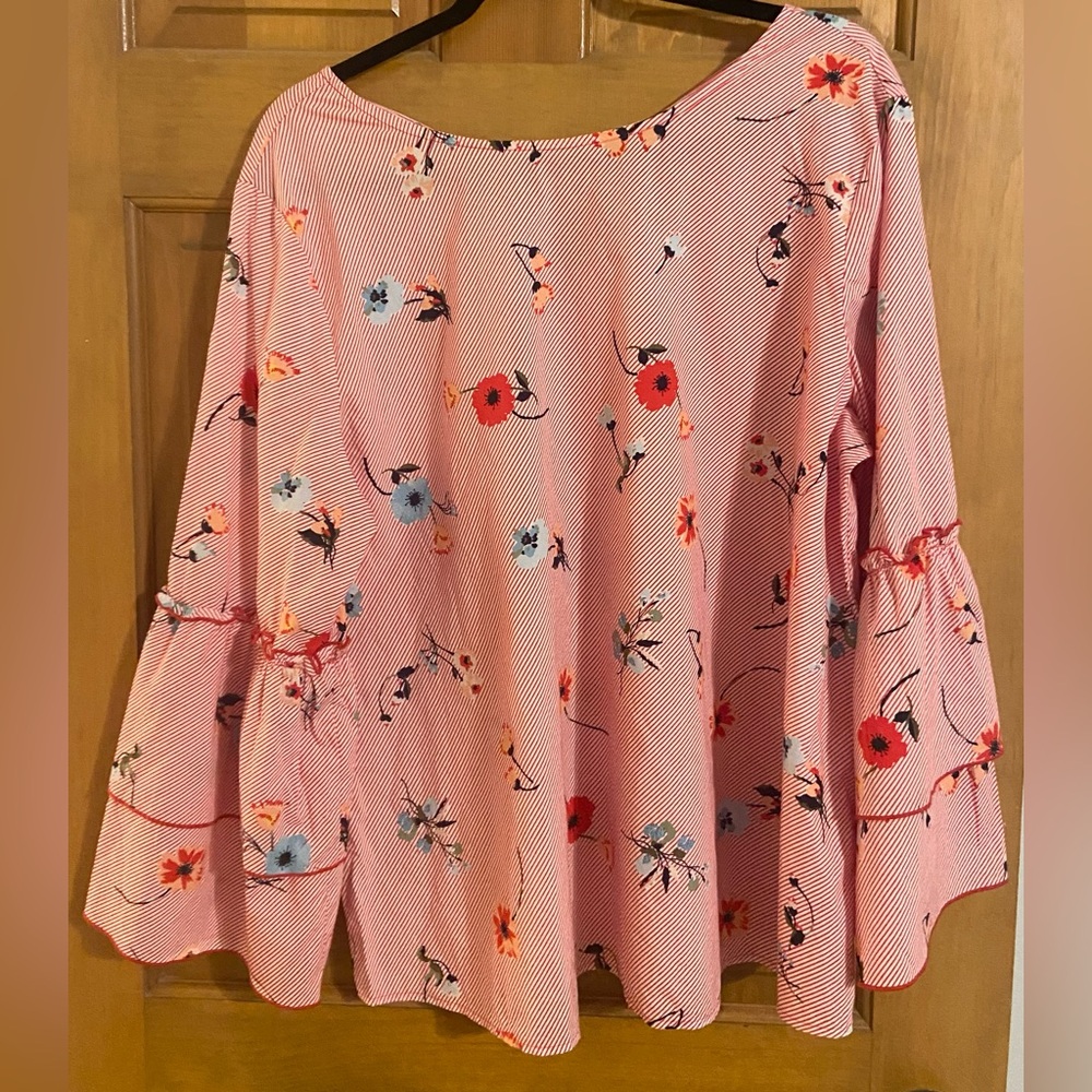 LOFT Red Bell Sleeve Blouse with Ruffled Relaxed Style